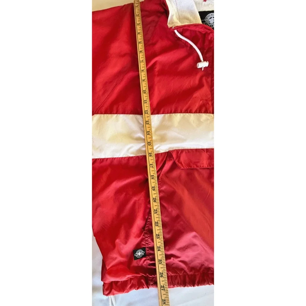 Charles River Red White Windbreaker Mens L 90s Retro 1/4 Zip Hooded Jacket Nylon